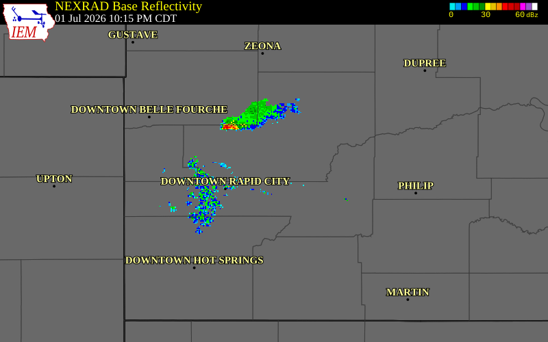 NEXRAD radar during the Wednesday, July 1, 2026 storm activity in Meade County, South Dakota