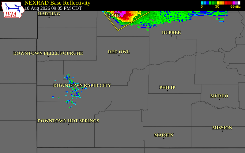 NEXRAD radar during the Monday, August 10, 2026 storm activity in Meade County, South Dakota