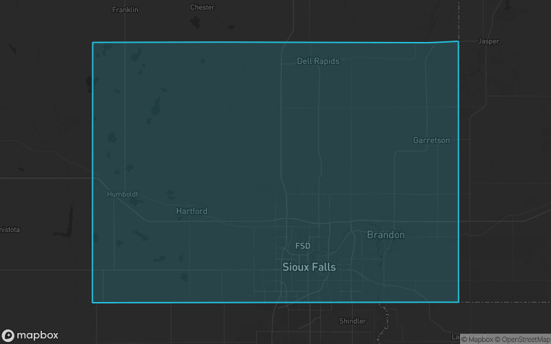 Map of Minnehaha County, South Dakota showing the county boundary and surrounding cities