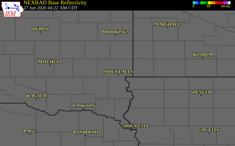 NEXRAD radar during the Saturday, June 27, 2026 storm activity in Minnehaha County, South Dakota