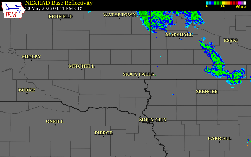 Radar snapshot during the May 30, 2026 tornado event near 4 W Wall Lake, Minnehaha County, South Dakota, with NWS warning polygons