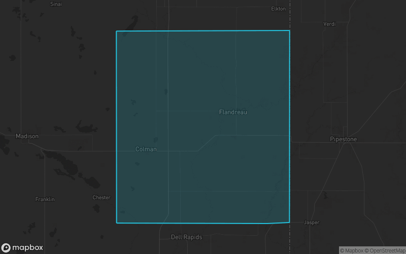 Map of Moody County, South Dakota showing the county boundary and surrounding cities