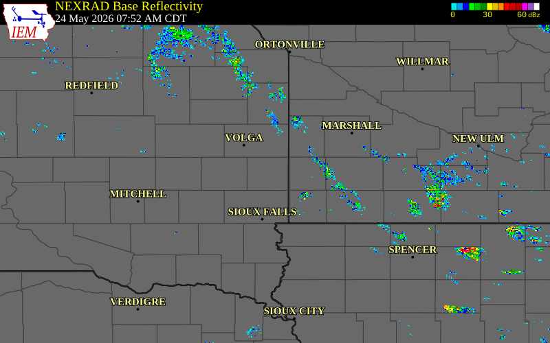 Radar snapshot during the May 24, 2026 hail event near Flandreau, Moody County, South Dakota, with NWS warning polygons