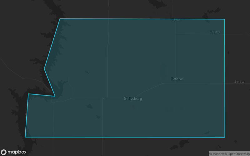 Map of Potter County, South Dakota showing the county boundary and surrounding cities