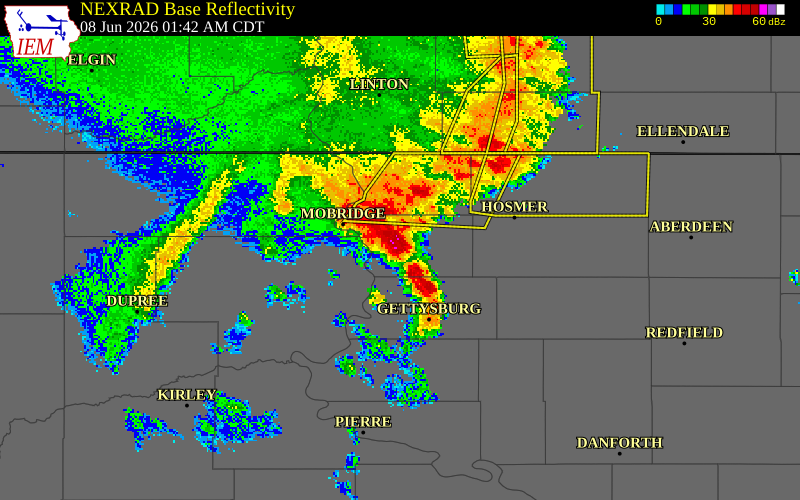 NEXRAD radar during the Monday, June 8, 2026 storm activity in Potter County, South Dakota