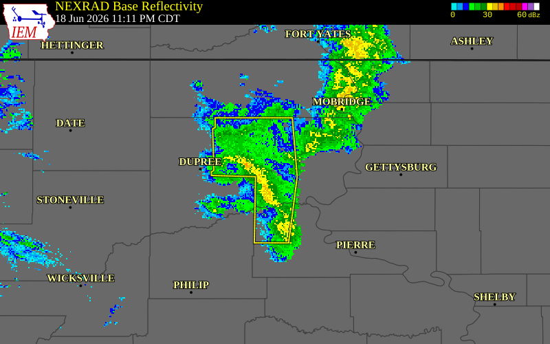 NEXRAD radar during the Thursday, June 18, 2026 storm activity in Potter County, South Dakota