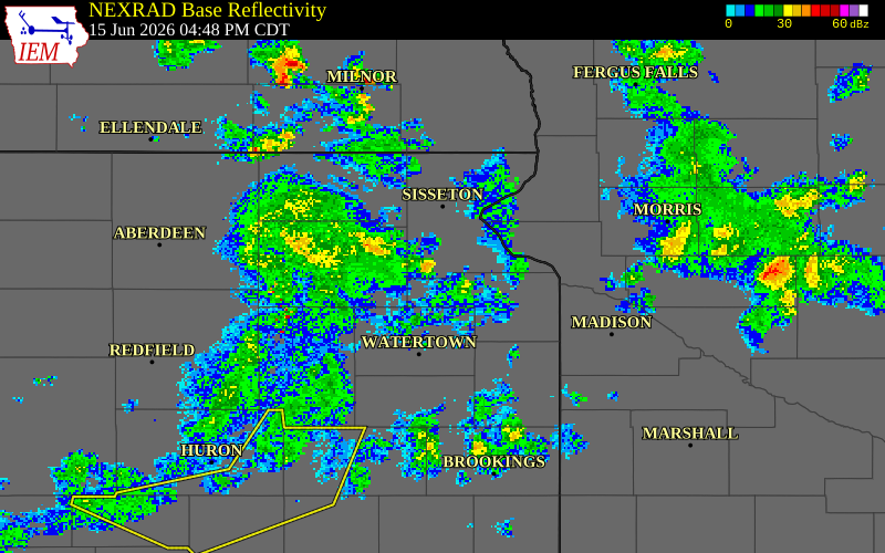 NEXRAD radar during the Monday, June 15, 2026 storm activity in Roberts County, South Dakota