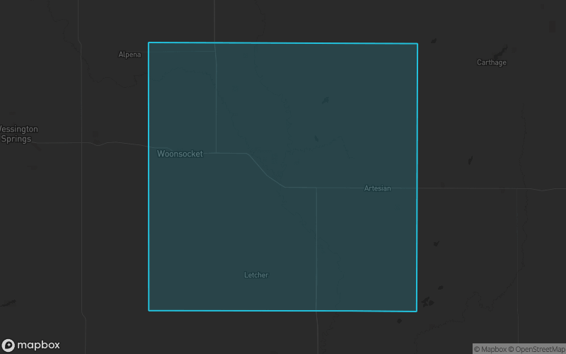 Map of Sanborn County, South Dakota showing the county boundary and surrounding cities
