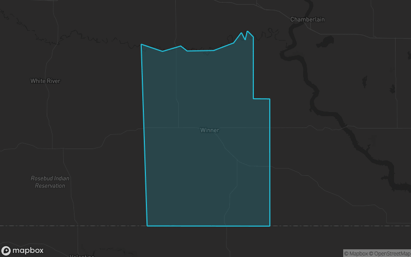 Map of Tripp County, South Dakota showing the county boundary and surrounding cities
