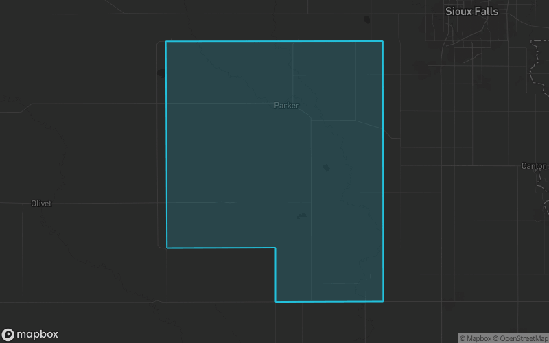 Map of Turner County, South Dakota showing the county boundary and surrounding cities