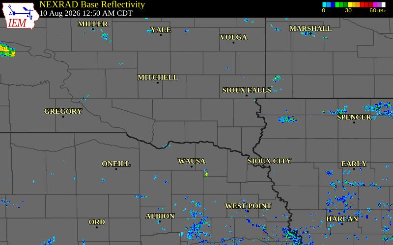 Radar snapshot during the Aug 10, 2026 hail event near 8 SE Menno, Yankton County, South Dakota, with NWS warning polygons