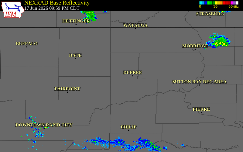 NEXRAD radar during the Wednesday, June 17, 2026 storm activity in Ziebach County, South Dakota