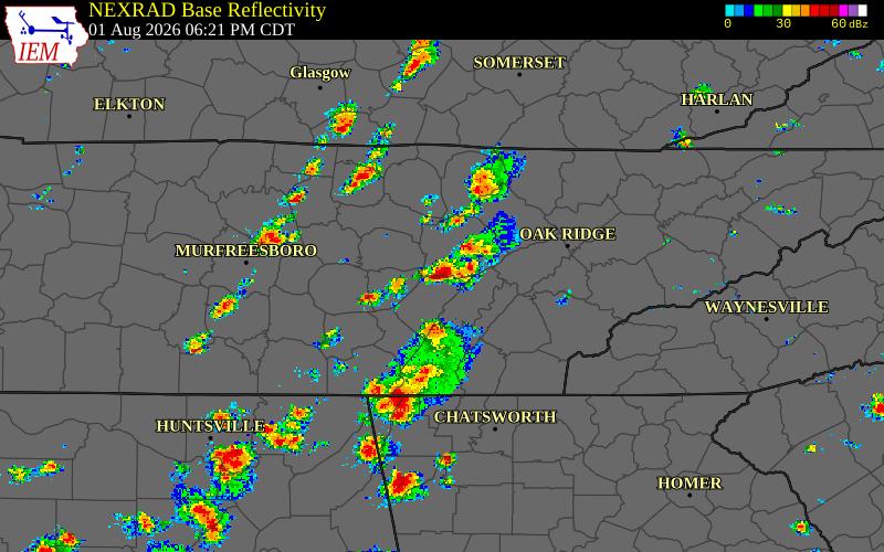 Radar snapshot during the Aug 1, 2026 tornado event near 4 WNW Melvine, Bledsoe County, Tennessee, with NWS warning polygons