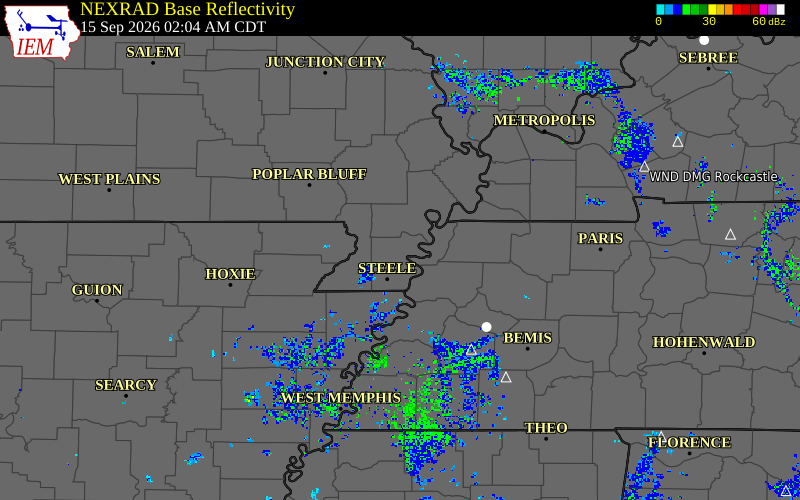Current NEXRAD radar over Clay County, Tennessee with recent storm report locations
