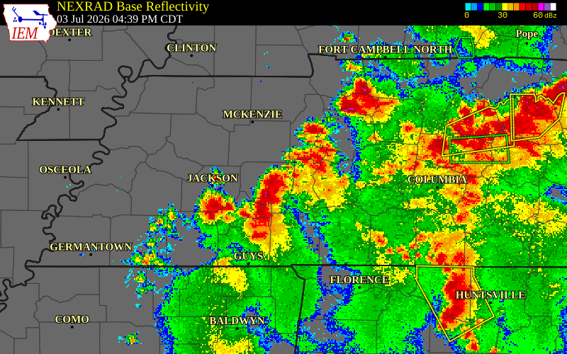 NEXRAD radar during the Friday, July 3, 2026 storm activity in Decatur County, Tennessee