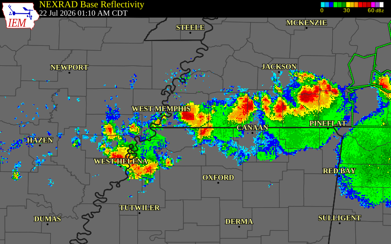NEXRAD radar during the Wednesday, July 22, 2026 storm activity in Fayette County, Tennessee