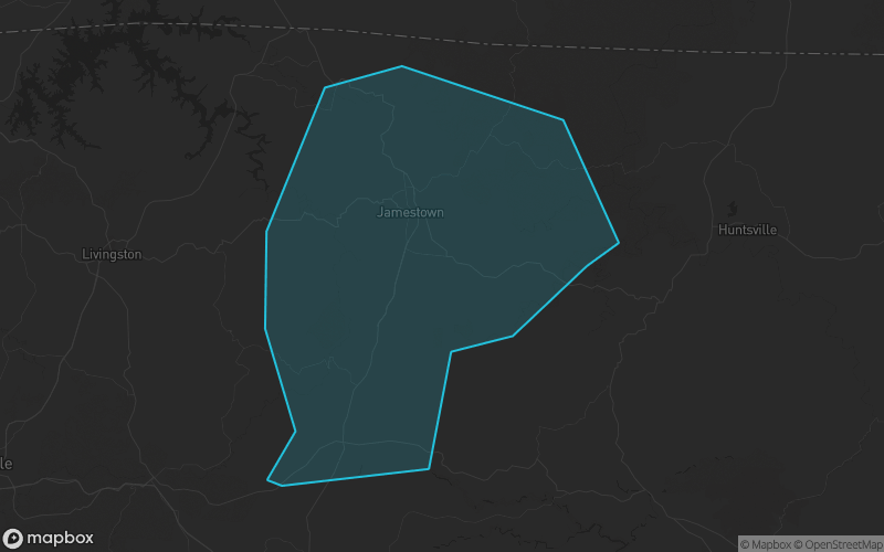 Map of Fentress County, Tennessee showing the county boundary and surrounding cities