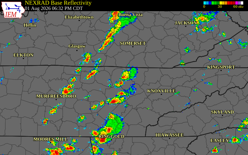 Radar snapshot during the Aug 1, 2026 tornado event near 4 ESE Allardt, Fentress County, Tennessee, with NWS warning polygons