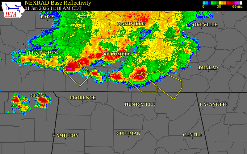 NEXRAD radar during the Monday, June 1, 2026 storm activity in Giles County, Tennessee