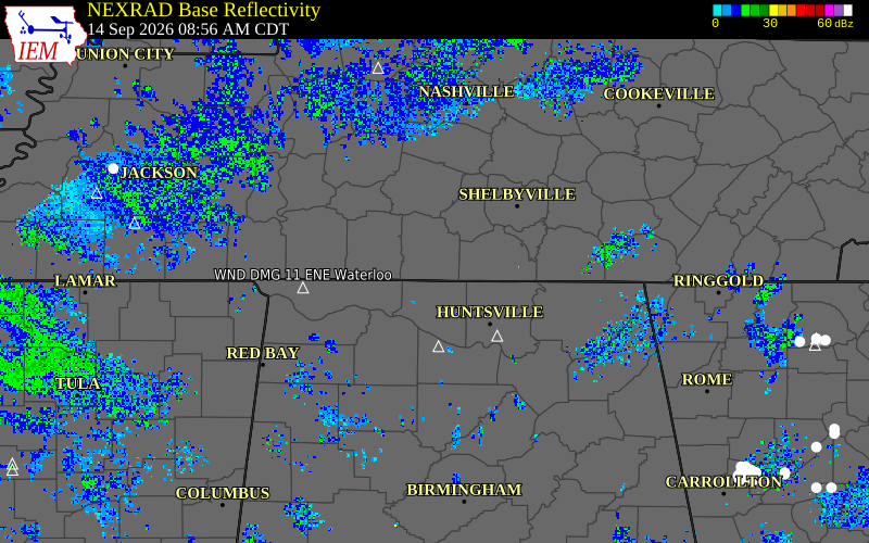 Current NEXRAD radar over Giles County, Tennessee with recent storm report locations