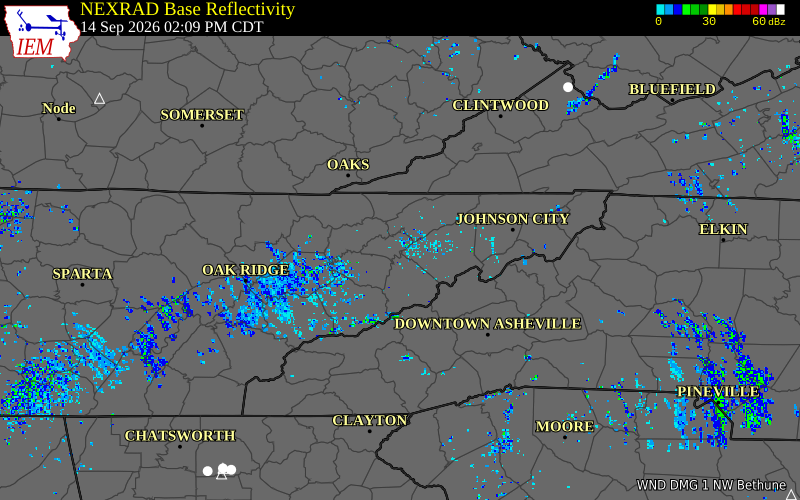 Current NEXRAD radar over Hamblen County, Tennessee with recent storm report locations