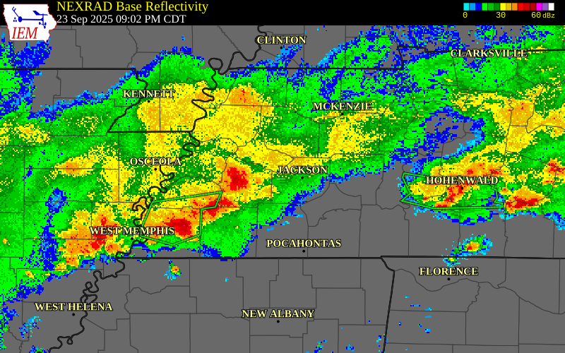 NEXRAD radar during the Tuesday, September 23, 2025 storm activity in Haywood County, Tennessee