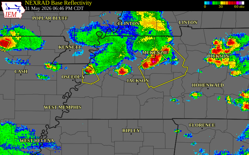 NEXRAD radar during the Sunday, May 31, 2026 storm activity in Haywood County, Tennessee