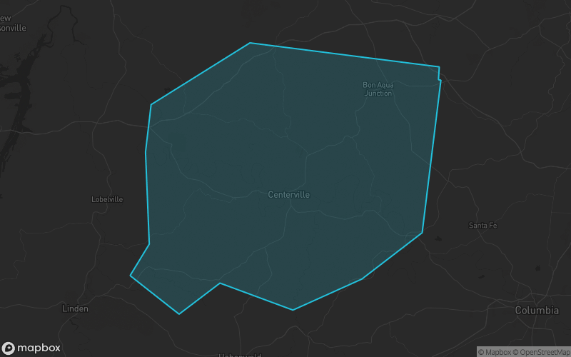 Map of Hickman County, Tennessee showing the county boundary and surrounding cities