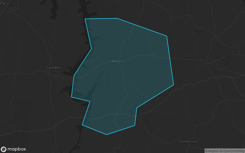 Map of Humphreys County, Tennessee showing the county boundary and surrounding cities