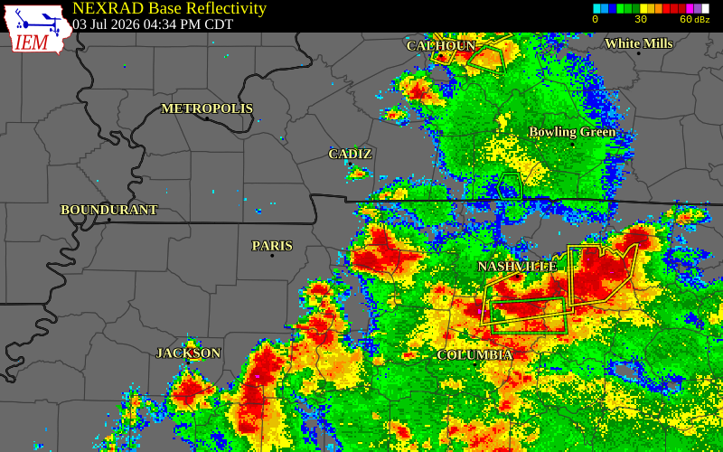 NEXRAD radar during the Friday, July 3, 2026 storm activity in Humphreys County, Tennessee