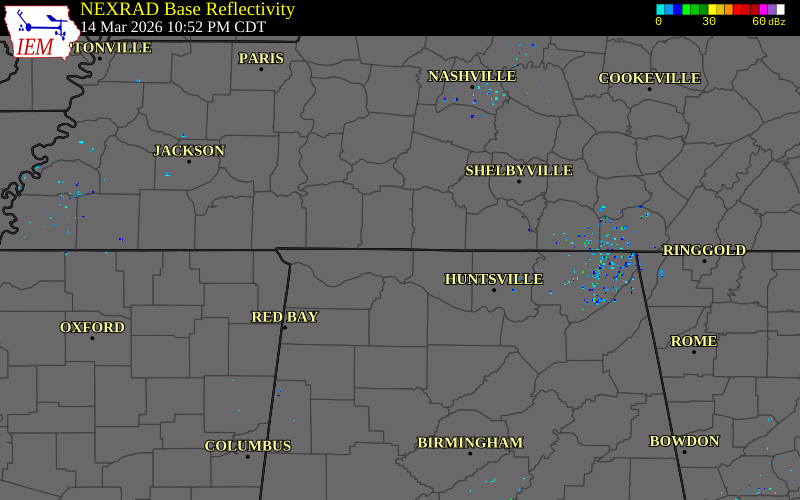 Radar snapshot during the Mar 14, 2026 tornado event near 8 WSW Minor Hill, Lawrence County, Tennessee, with NWS warning polygons