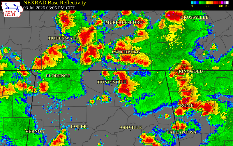 NEXRAD radar during the Friday, July 3, 2026 storm activity in Madison County, Tennessee