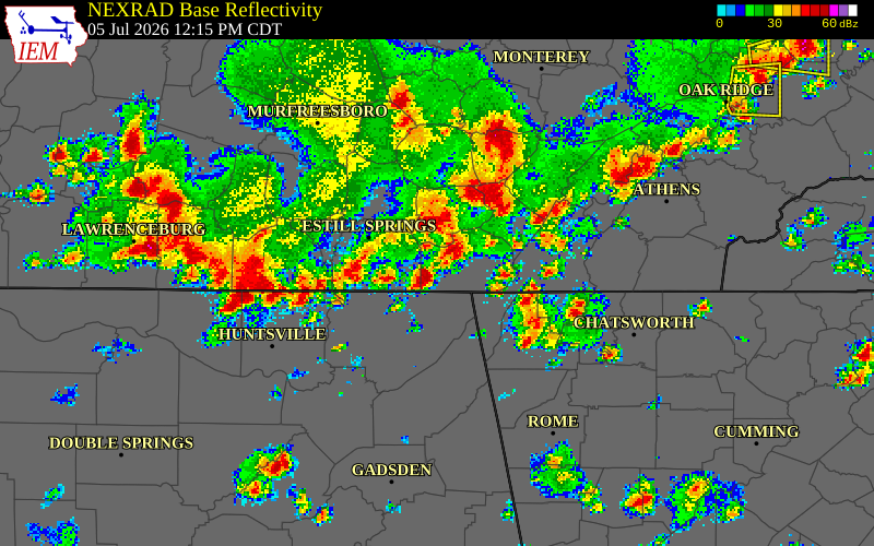 NEXRAD radar during the Sunday, July 5, 2026 storm activity in Marion County, Tennessee