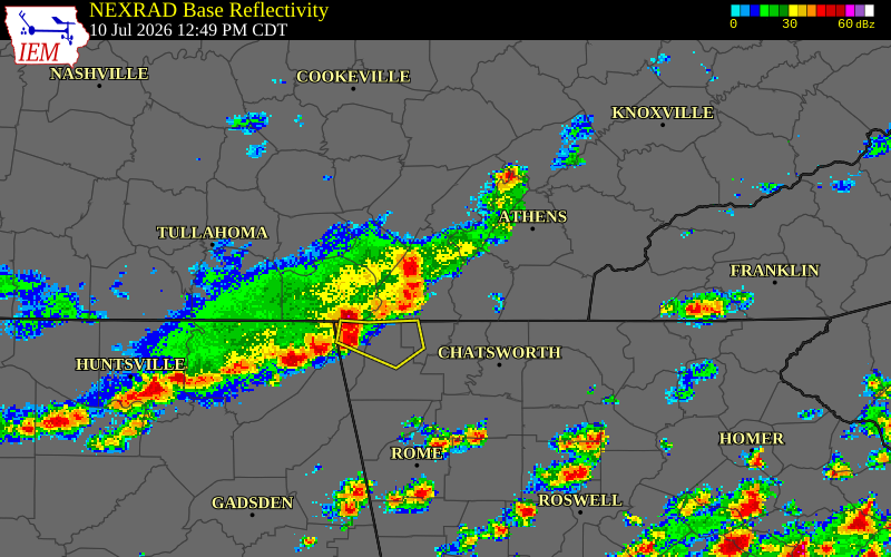 NEXRAD radar during the Friday, July 10, 2026 storm activity in Meigs County, Tennessee