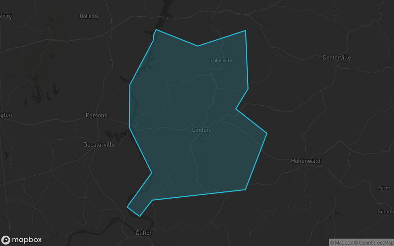 Map of Perry County, Tennessee showing the county boundary and surrounding cities