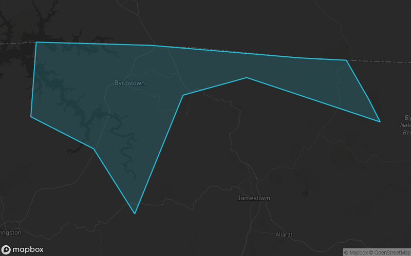 Map of Pickett County, Tennessee showing the county boundary and surrounding cities