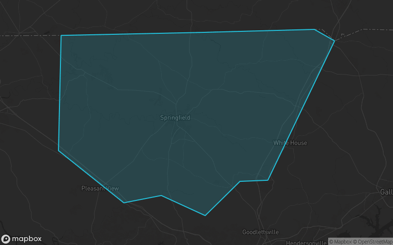 Map of Robertson County, Tennessee showing the county boundary and surrounding cities