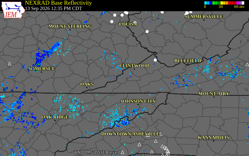 Current NEXRAD radar over Scott County, Tennessee with recent storm report locations