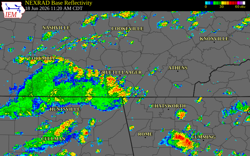 NEXRAD radar during the Thursday, June 18, 2026 storm activity in Sequatchie County, Tennessee