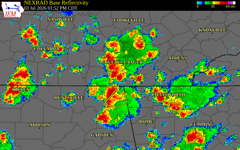 NEXRAD radar during the Friday, July 3, 2026 storm activity in Sequatchie County, Tennessee