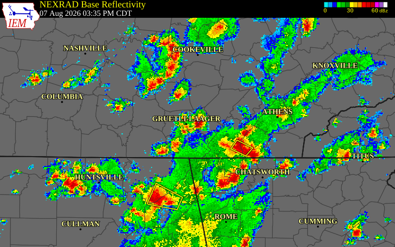 NEXRAD radar during the Friday, August 7, 2026 storm activity in Sequatchie County, Tennessee