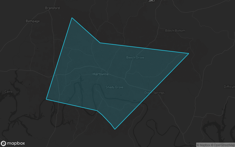 Map of Trousdale County, Tennessee showing the county boundary and surrounding cities