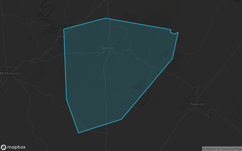 Map of Van Buren County, Tennessee showing the county boundary and surrounding cities