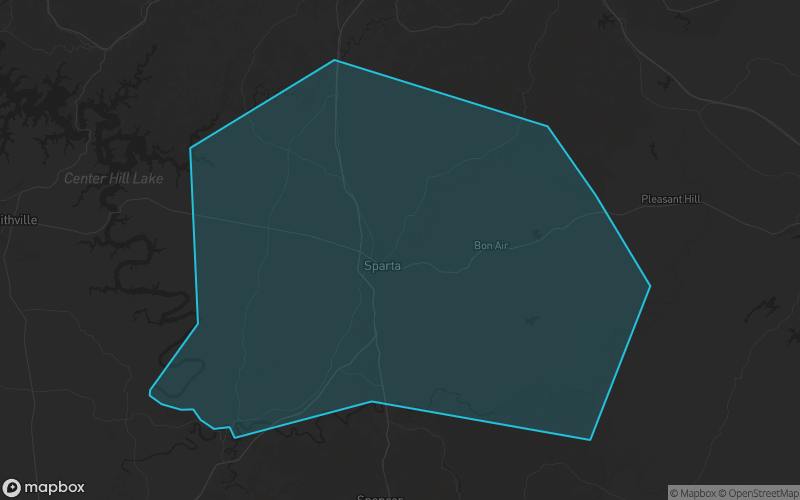 Map of White County, Tennessee showing the county boundary and surrounding cities