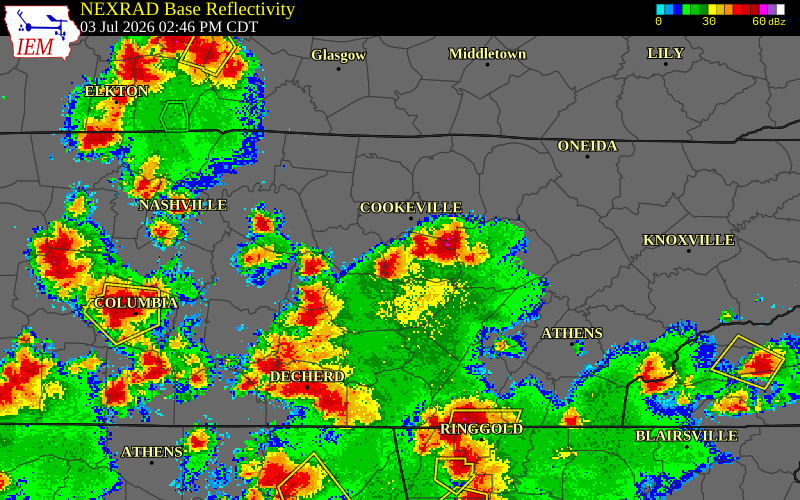 NEXRAD radar during the Friday, July 3, 2026 storm activity in White County, Tennessee