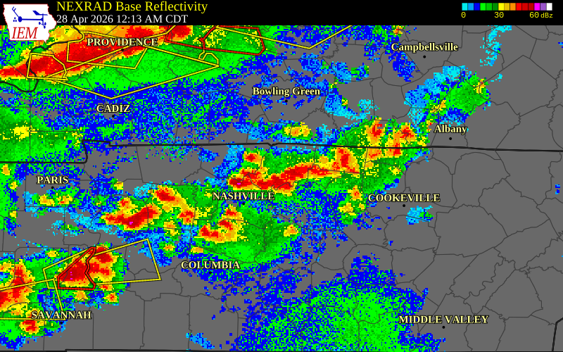 NEXRAD radar during the Tuesday, April 28, 2026 storm activity in Wilson County, Tennessee