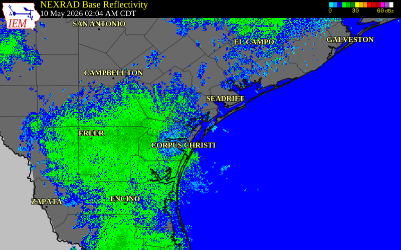 Radar snapshot during the May 10, 2026 wind event near 1 NW Fulton, Aransas County, Texas, with NWS warning polygons