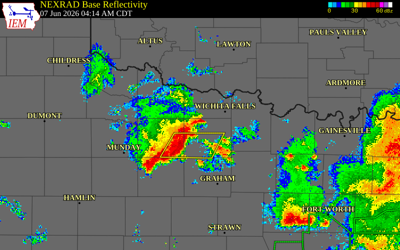 NEXRAD radar during the Sunday, June 7, 2026 storm activity in Archer County, Texas