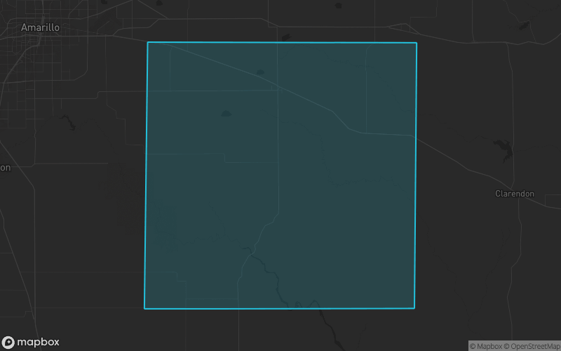 Map of Armstrong County, Texas showing the county boundary and surrounding cities
