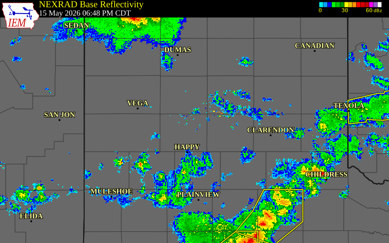 NEXRAD radar during the Friday, May 15, 2026 storm activity in Armstrong County, Texas